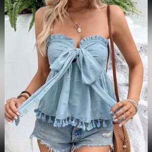 Boho Swiss Dot Bandeau Tassel Strapless Tube Top Blouse Shirt